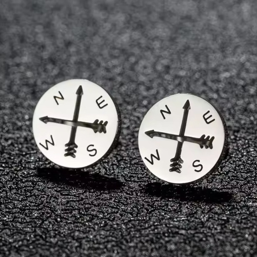 Silver Compass Earrings North South East West Stud‎ Earrings Travel Gift Jewelry